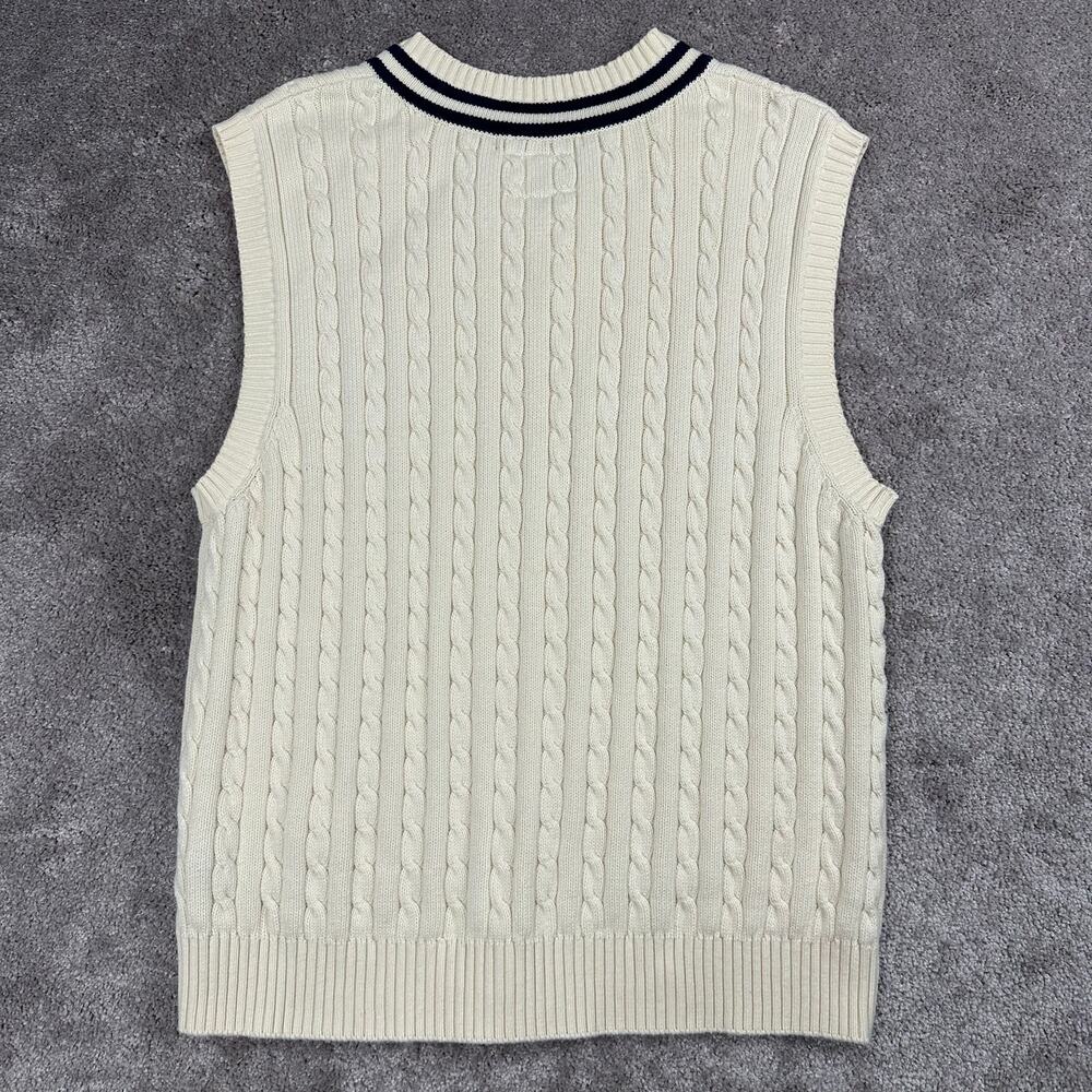 Tommy Hilfiger Cable Knit Sweater Vest Size L Cream V Neck Cricket Preppy - Picture 3 of 5